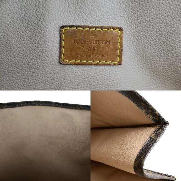 LOUIS VUITTON Logo Sac Plat Hand Tote Bag Monogram Leather Brown - Picture 5 of 14
